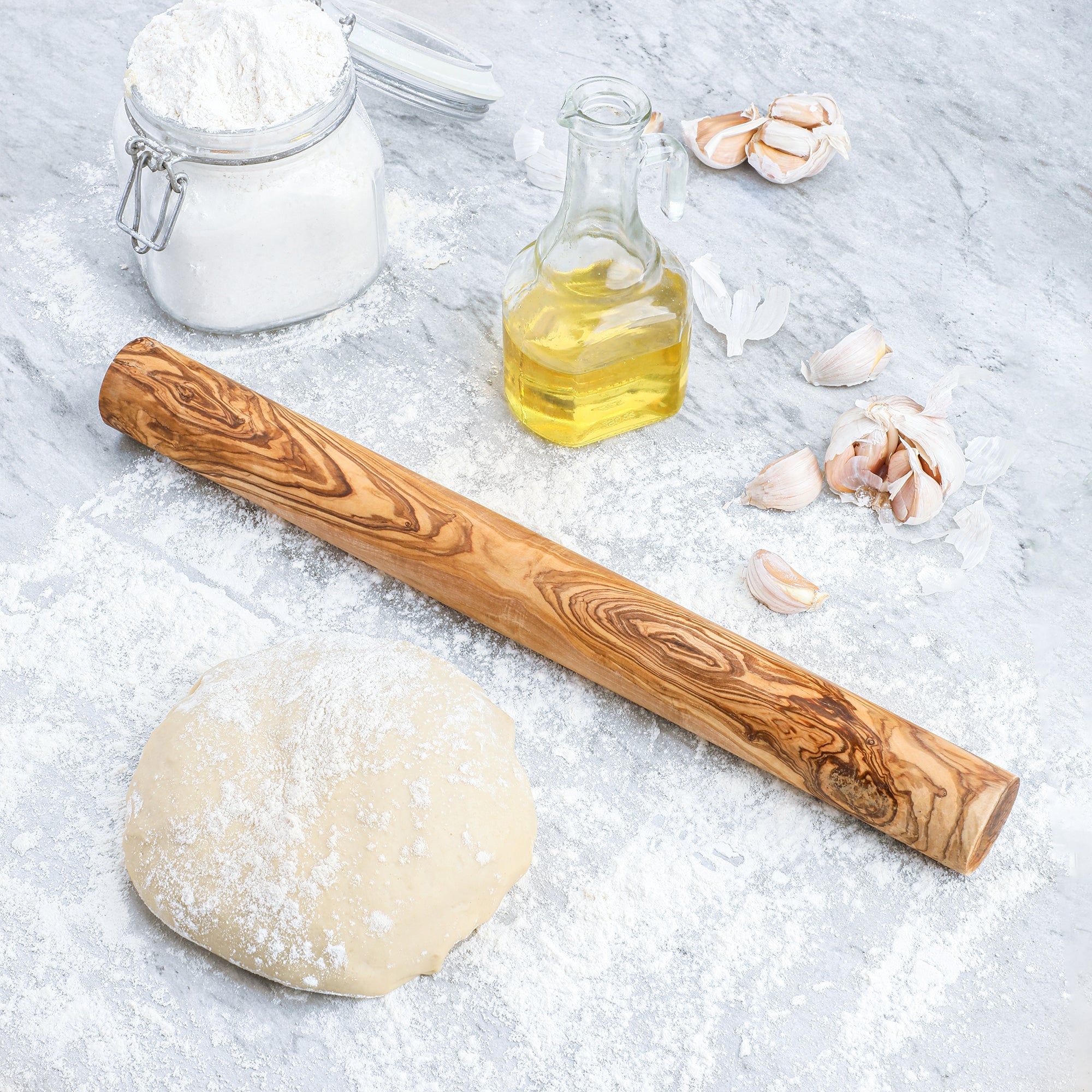 Olive Wood Straight Rolling Pin – 40 cm Handmade Wooden Dough Roller